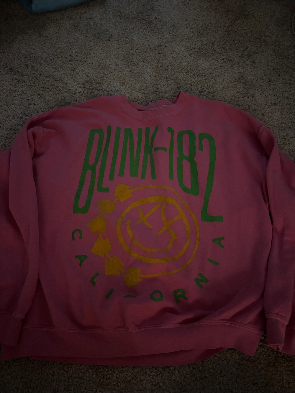 Urban Outfitters Pink Crewneck Sweatshirt with Green and Yellow Graphic size S/M